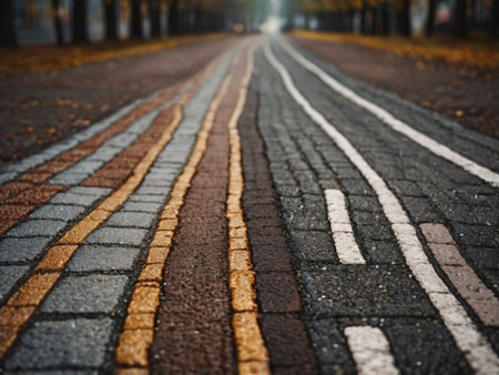 Cobblestone road in the autumn park. Abstract background.の素材