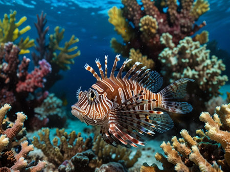 Lionfish (Pterois miles) on a tropical coral reefの素材