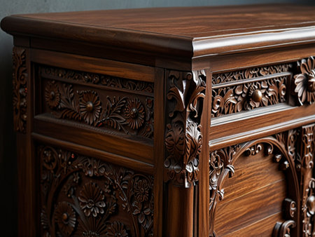 Old wooden chest of drawers in the interior. Close-up.の素材