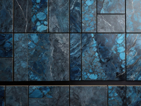 Blue marble tile wall texture background. High resolution photo. Full depth of field.の素材