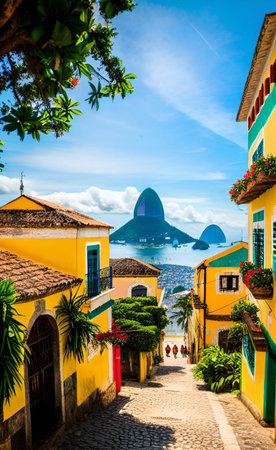 Colorful houses on the coast of the island of Madeira, Portugalの素材
