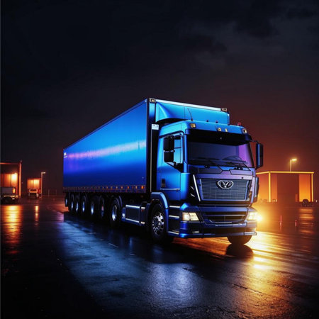 Truck on the road at night. Concept of cargo transportation.の素材