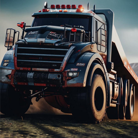 Truck on a construction site. Photo in old color image style.の素材