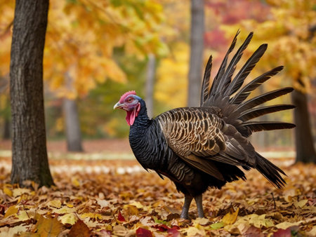 Wild turkey (Meleagris gallopavo) in autumn parkの素材