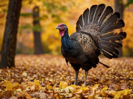Wild turkey in the autumn forest. Animal in the autumn nature.の素材