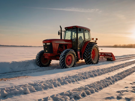 Nizhny Novgorod, Russia. - January 7.2016. A tractor on a snowy field.の素材