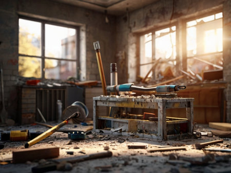 Abandoned workshop with tools and instruments. Selective focus.の素材