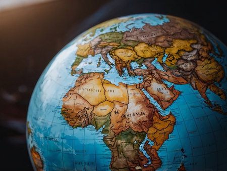 Close up of a globe in the center of the planet Earth.の素材