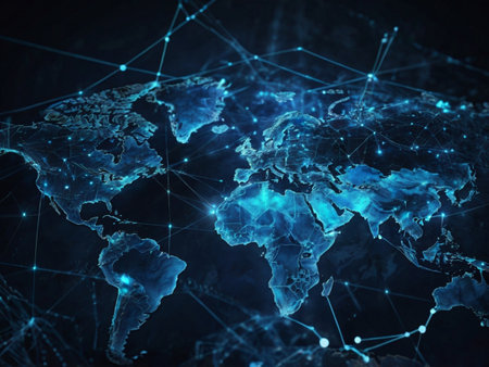 Global network connection over the world map. 3d rendering toned imageの素材