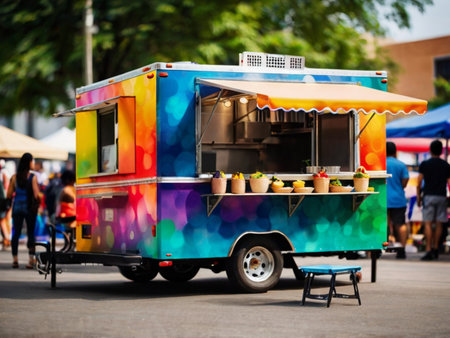 Colorful food truck at street food festival.の素材