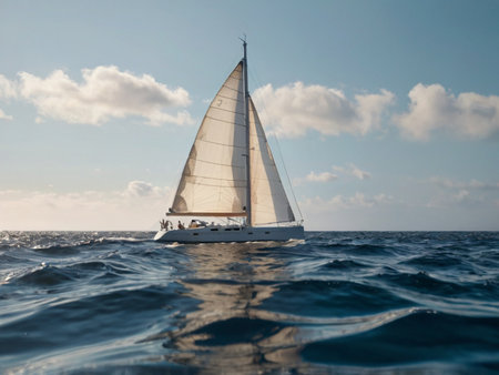 Sailing yacht in the open sea. Luxury sailboat.の素材