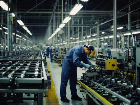 Production line of the factory for the production of electric cars. industrial backgroundの素材