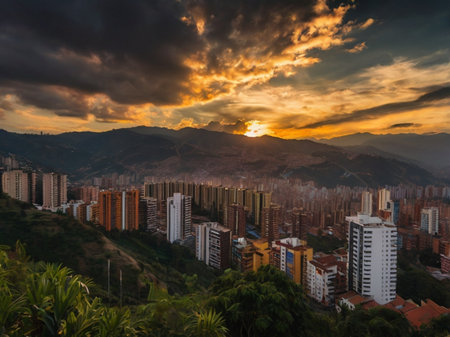 Cityscape of Hong Kong city at sunset with beautiful sky and cloudの素材