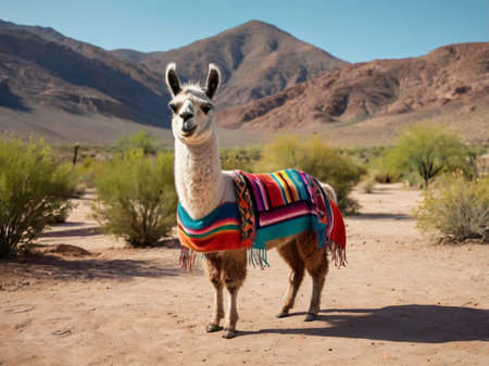 Llama in the desert of the Andes, Peru.の素材