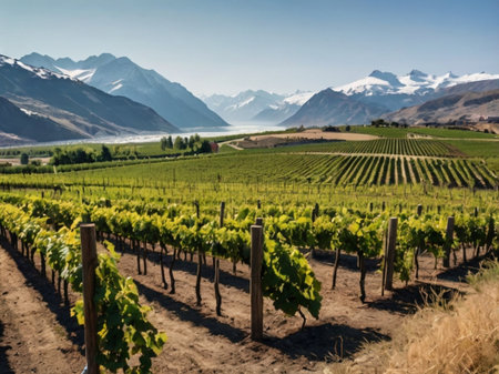 Vineyard in New Zealand. Beautiful landscape of New Zealand vineyards.の素材