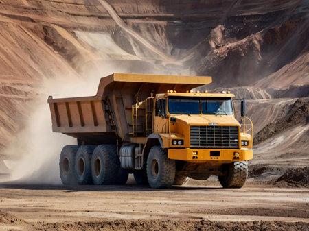 Dump truck in the open pit mining of minerals and sand.の素材