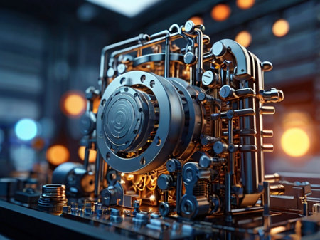 3d illustration of a powerful engine on a dark background. 3d renderingの素材