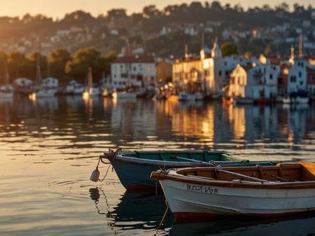 Fishing boats in the harbor of Rovinj, Croatiaの素材