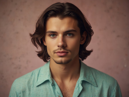 Portrait of a handsome young man in shirt. Men's beauty, fashion.の素材