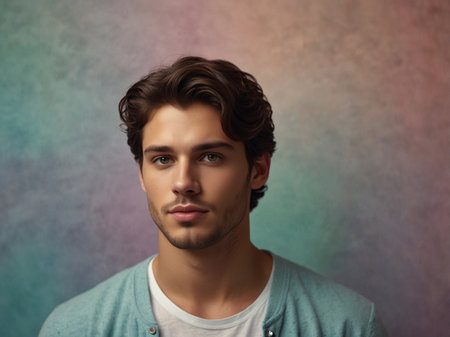 Portrait of a handsome young man in casual clothes looking at cameraの素材