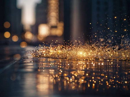 abstract background with golden bokeh defocused lights and glitterの素材