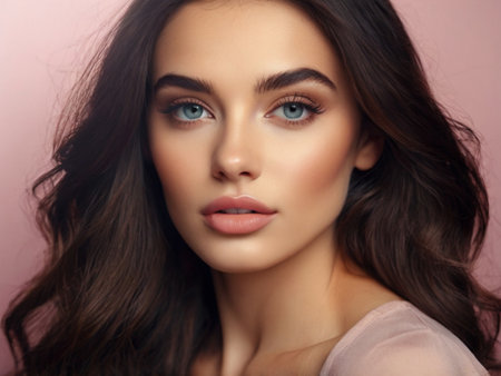 Beauty Woman face Portrait. Beautiful model Girl with Perfect Fresh Clean Skin. Youth and Skin Care Conceptの素材