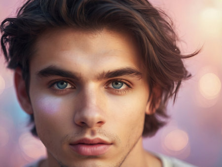 Portrait of a handsome young man with blue eyes and dark hairの素材