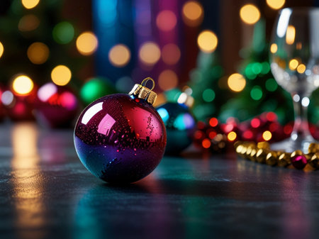 Christmas decoration on the background of the Christmas tree and bokehの素材