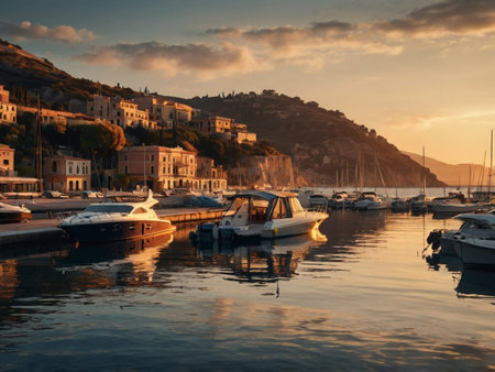 Beautiful sunset in the port of Sorrento, Campania, Italyの素材
