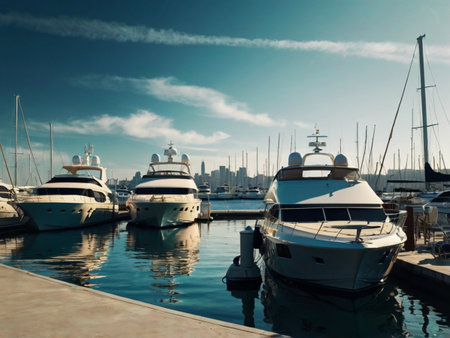 Luxury yachts and motor boats in the marinaの素材