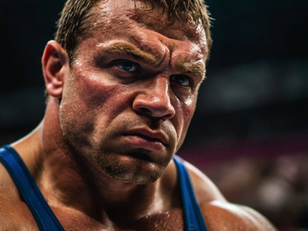 Match between Mikaela Shiffrin (SWE) vs Simon Simon (RSA) in mixed martial arts at The winner takes it all event in boxing.の素材