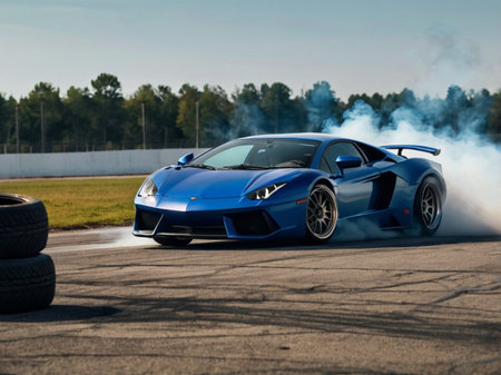 Lamborghini Huracan GT3 in action at the Moscow International Automobile Salon.の素材