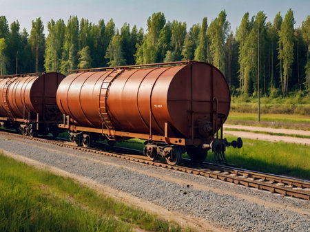 Freight wagons on the railroad track. Freight transportation.の素材
