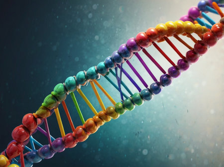 DNA molecule model on a dark background. 3d render illustration.の素材