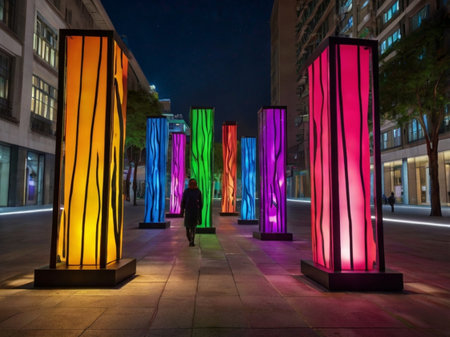 Colorful street lights decorating the streets of Manhattan.の素材