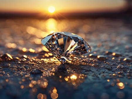 Diamond on the beach at sunset, close-up, shallow depth of fieldの素材