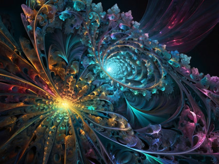 abstract fractal. Fractal art background for creative design. Decoration for wallpaper, desktop, poster, cover booklet. Print for clothes, t-shirt. creative illustration for designの素材