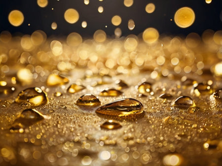 Water drops on a gold background. Water drops on a gold background.の素材