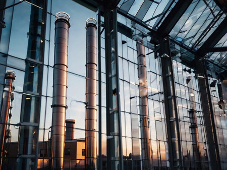Reflection in windows of modern office building. Business concept image.の素材