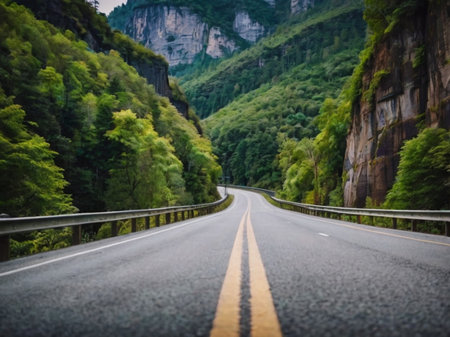 Asphalt road in the mountains. Road in the mountains. Road in the mountains.の素材