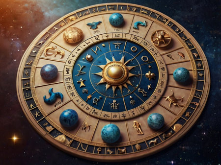 Astronomical clock. Zodiac signs. Horoscope and astrology conceptの素材