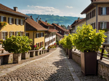 Typical street in the historic center of Lucerne, Switzerlandの素材