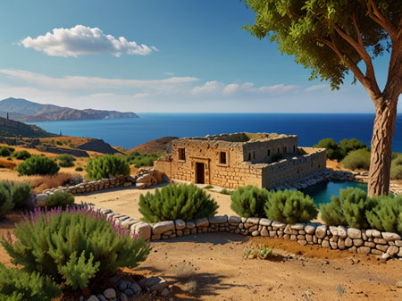 Ruins of the ancient fortress on the island of Crete, Greeceの素材