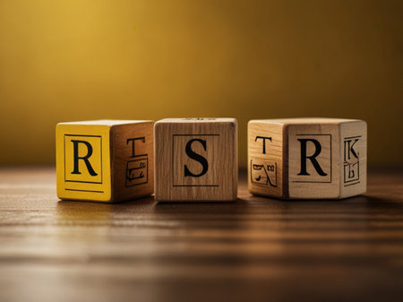 Wooden cubes with the letters S, S, T and R.の素材