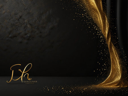 Luxury black background with golden glittering wave. Vector illustrationの素材