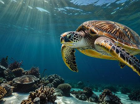 Hawaiian Green Sea Turtle (Chelonia mydas) in Hawaiiの素材