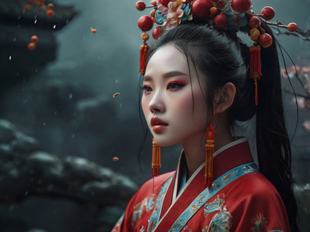 Beautiful asian woman in traditional Japanese kimonoの素材