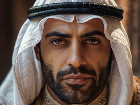 Portrait of a young Arabic man in traditional clothes.の素材