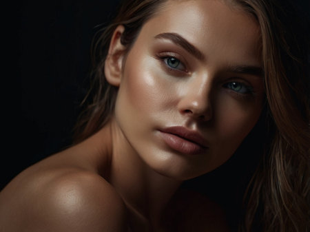 Portrait of a beautiful young woman with blue eyes and clean skinの素材