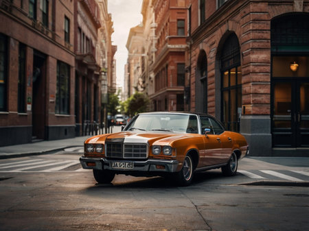 Classic american car parked in the street of New York City.の素材